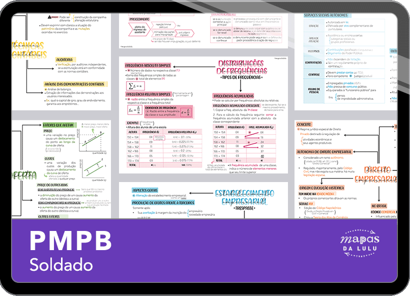 Mapas da Lulu. Os melhores e mais completos mapas mentais para o concurso da Polícia Militar da Paraíba (PMPB). Totalmente atualizados e com download liberado.