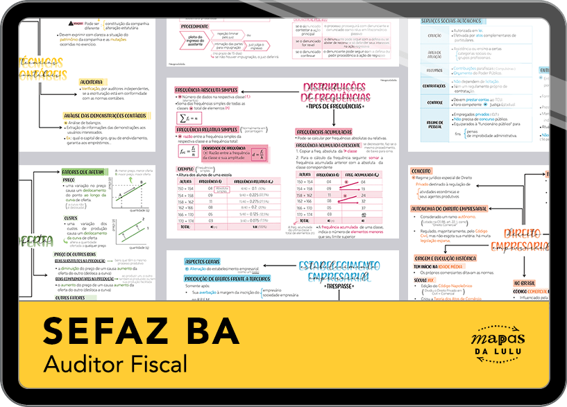 Mapas da Lulu. Os melhores e mais completos mapas mentais para o concurso de Auditor Fiscal da SEFAZ-BA. Totalmente atualizados e com download liberado.