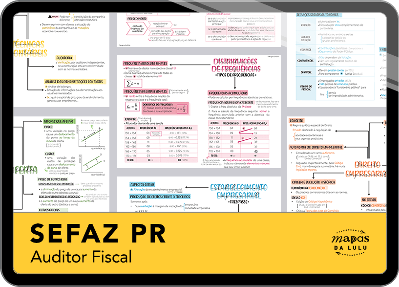 Mapas da Lulu. Os melhores e mais completos mapas mentais para o concurso de Auditor Fiscal da SEFAZ-PR. Totalmente atualizados e com download liberado.
