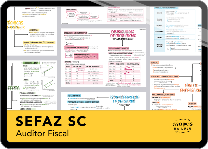 Mapas da Lulu. Os melhores e mais completos mapas mentais para o concurso de Auditor Fiscal da SEFAZ-SC. Totalmente atualizados e com download liberado.