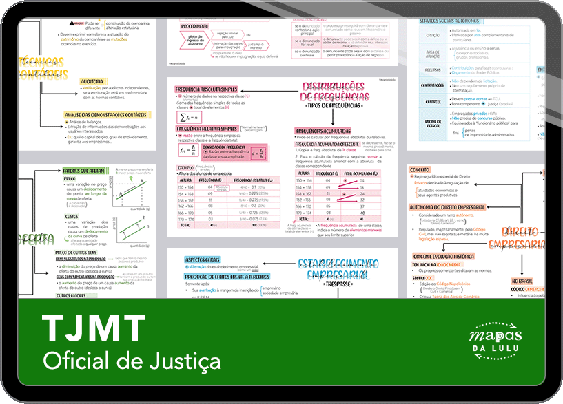 Mapas da Lulu. Os melhores e mais completos mapas mentais para o concurso de Oficial de Justiça do TJMT. Totalmente atualizados e com download liberado.