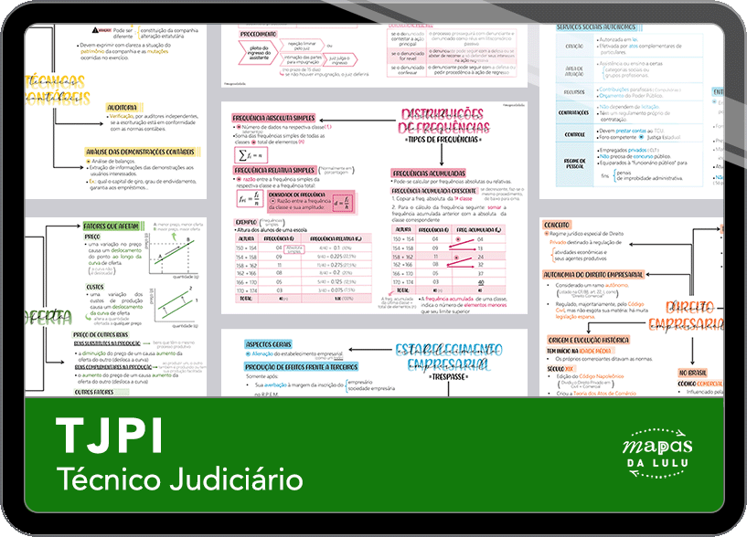 Mapas da Lulu. Os melhores e mais completos mapas mentais para o concurso de Técnico Judiciário do TJPI. Totalmente atualizados e com download liberado.