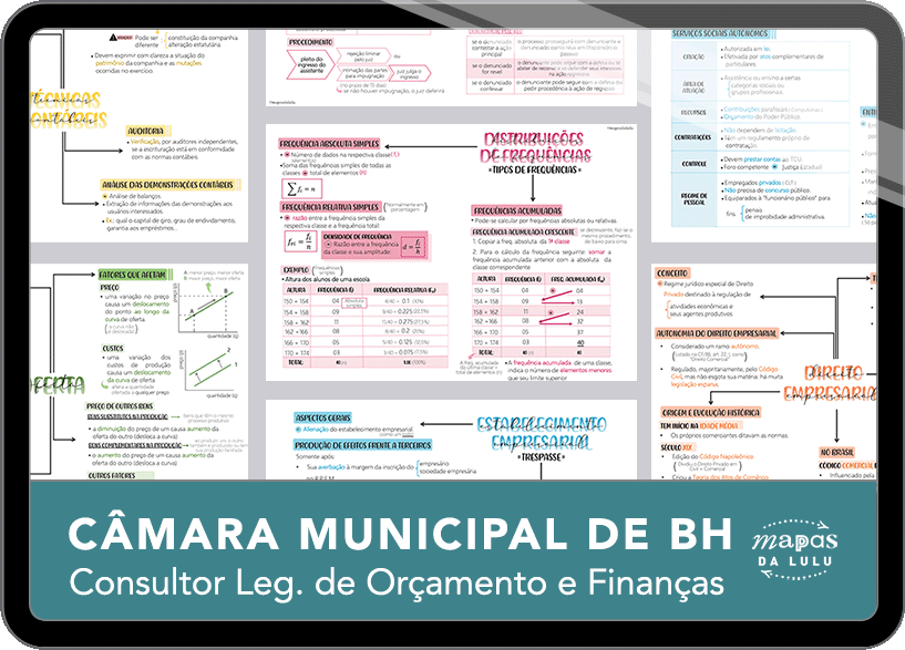 Mapas da Lulu. Os melhores e mais completos mapas mentais para o concurso de Consultor da Câmara Municipal de BH. Totalmente atualizados e com download liberado.