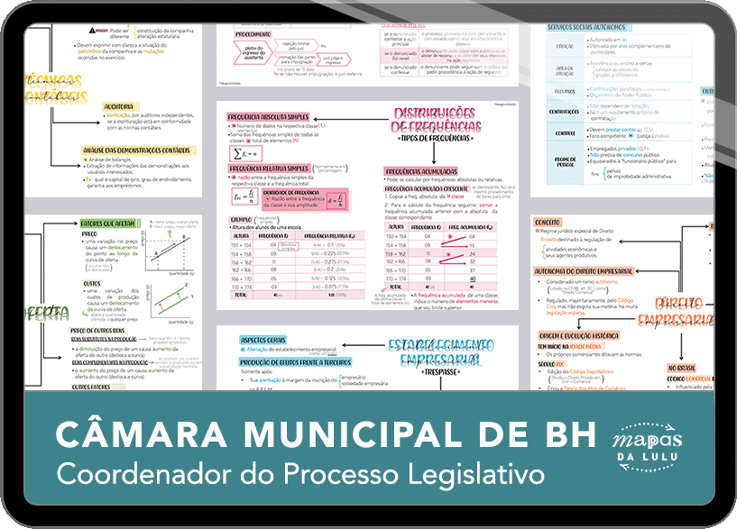 Mapas da Lulu. Os melhores e mais completos mapas mentais para o concurso de Coordenador da Câmara Municipal de BH. Totalmente atualizados e com download liberado.