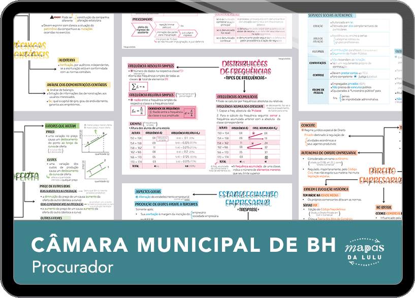 Mapas da Lulu. Os melhores e mais completos mapas mentais para o concurso de Procurador da Câmara Municipal de BH. Totalmente atualizados e com download liberado.